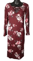 Rue 21 Women&#39;s Short Dress Pull-over 3/4 Sleeves Wine Red Foral Print Plus 2X - £3.98 GBP
