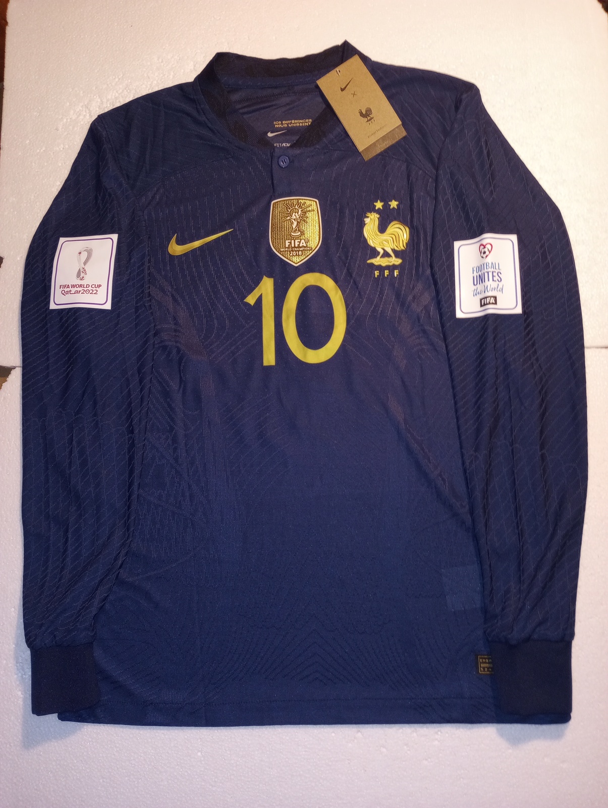 Kylian Mbappe France 2022 World Cup Match Slim Home Long Sleeve Soccer Jersey - $140.00