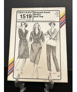 1981 Stretch &amp; Sew # 1519, Draped Front Dress &amp; Top Uncut, Ff Bust Sz 28-44 - €5,08 EUR