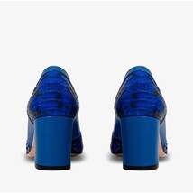 The Toskana Sax Blue Pythn Leather Block Heel Pump Women Shoe image 3