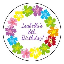 12 Personalized Luau Birthday party stickers label favors wedding hibiscus - £9.58 GBP