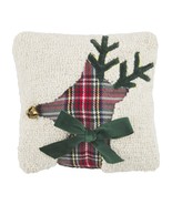 Mud Pie Christmas Mini Hook Wool Pillow, 8&quot; x 8&quot;, Reindeer 102 Count - £12.31 GBP