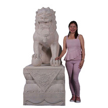 Stone Foo Dog Male On Base Chinese Lion Statue - £2,726.31 GBP