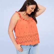 Torrid Coral Eyelet Ruffle Tie Front Tank Top - Size 4X - £18.89 GBP