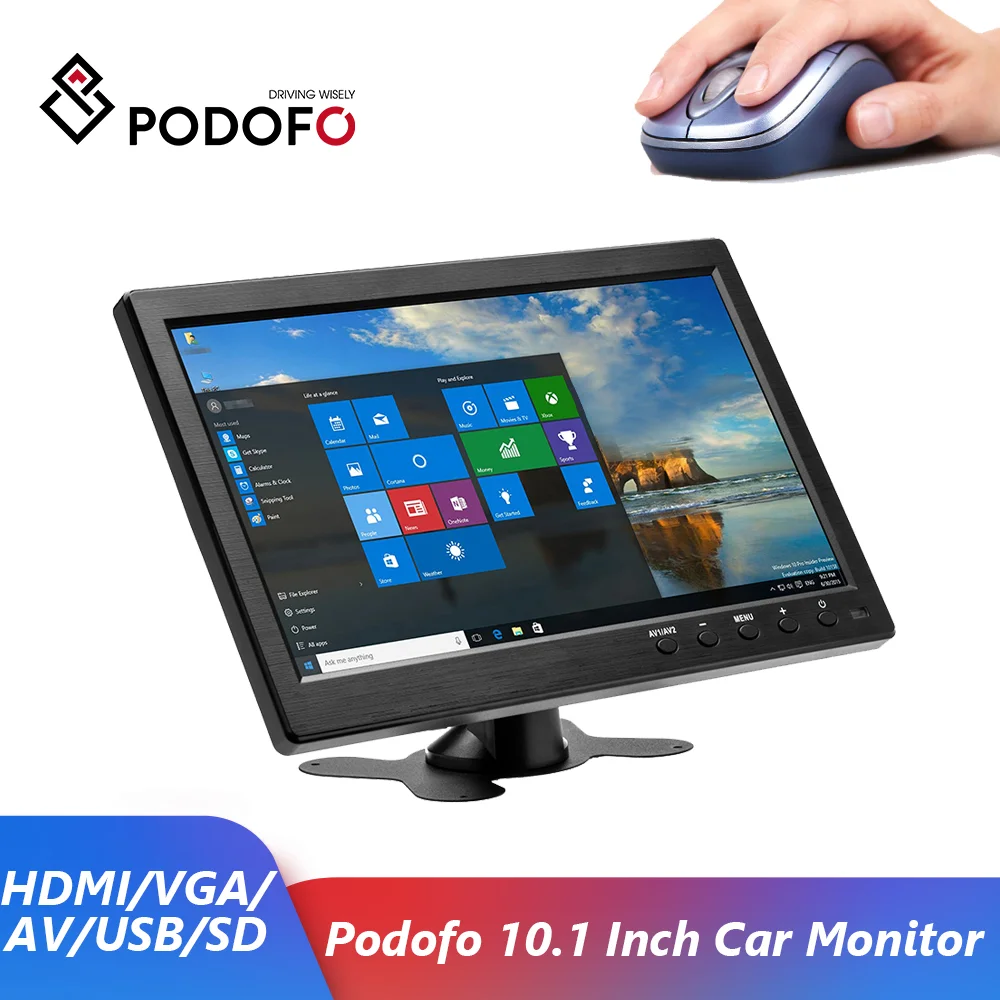Podofo 10.1&quot; Inch Car Monitor With HDMI VGA for TV &amp; Computer Display LCD Color - £61.13 GBP