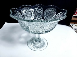 EAPG McKee Aztec Sunburst Star/Cane Pressed Glass Large Compote 8&quot; H x 9... - £14.01 GBP