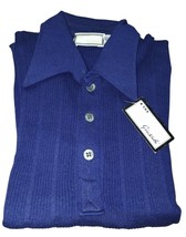 Men&#39;s Sweater Pure Wool Iws Polo Winter Size M Tubular Ribbed Knit Blue Vintage - £36.31 GBP+