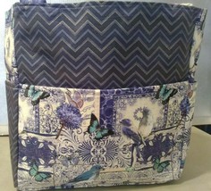 Birds Butterflies Flowers White Gold Chevrons Purse/Project Bag Handmade... - £29.60 GBP