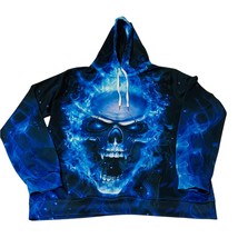 Flaming Fanged Blue Skull Hoodie Sweatshirt Men Graphic 3D Print No Tag READ - £17.55 GBP
