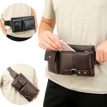 Men&#39;s Belt Bag Classic Solid Color PU Leather Waist Bag Outdoor Leisure Travel F - £17.40 GBP+