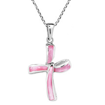 Endless Faith Infinity Cross with Pink Mother of Pearl Sterling Silver Necklace - £17.58 GBP