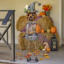 Zaer Ltd. Metal Pumpkin Witch Halloween Statue (Holding an Owl) - £167.82 GBP+