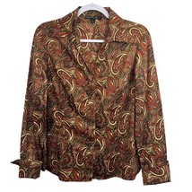 Lafayette 148 Paisley Top Brown Size 6 Button Up Long Sleeve Collared Blouse  - £31.59 GBP