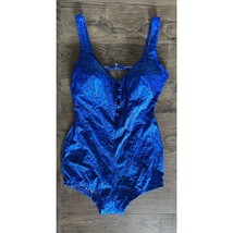Vintage Maxine of Hollywood Blue Geometric Print One Piece Swimsuit Women&#39;s 14 - £19.25 GBP