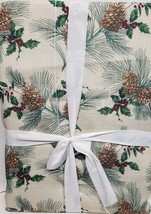 Printed Fabric Tablecloth,60&quot;x84&quot;Oblong, CHRISTMAS PINE CONES &amp; HOLLY BE... - $24.74