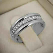 1.50 Ct Round Cut Moissanite Men&#39;s Wedding Band Ring In 925 Sterling Silver - £112.57 GBP