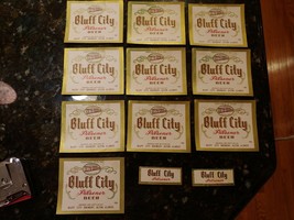 Vintage Bluff City Beer Labels 10 Bottom &amp; 2 Top Lot Unused - £18.96 GBP