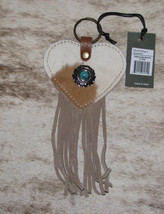 Myra Bag #7550A Key Fob Heart 3.25&quot; x 3&quot; Hairon, 4&quot; Suede Fringe~Key Ring~Concho - £9.94 GBP