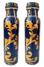 Pure Copper Water Bottle Blue Flower Design Printed Copper Water Bottle Set Of 2 - £29.53 GBP