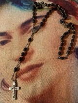 MOTHER MARY Vintage Soot  Black W/Silver Tone Wooden Crucifix Rosary era... - $15.84