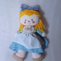 Vintage House of Hatten doll Soft Stuffed Plush rag Baby Girl Yarn Hair blue - £32.47 GBP
