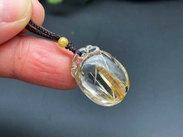 Gold Rutilated Quartz Crystal Necklace Crystal Pendant Handmade Jewelry E032850 - £81.43 GBP