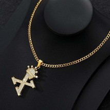 Zircon Crown Letter Pendant Necklace For Women Men - X - £15.97 GBP