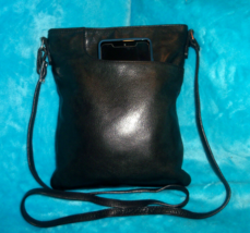 MARGOT NY Black Pebb;e Leather Crossbody Bag - North/South Split Pocket - £18.96 GBP