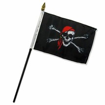 Jolly Roger Pirate Red Hat Scarf Flag 4&quot;x6&quot; Desk Table Stick - £10.99 GBP