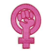 Girl Power Iron On Patch 2.3&quot; Pink Embroidered Applique Feminist Resistance Fist - £3.95 GBP