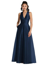 Dessy TH068...Plunging Neckline Pleated Skirt Maxi Dress....Midnight..Size 18 - £59.98 GBP
