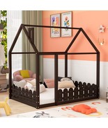 Cocoa Yacht Club Full Size Wood Bed House Bed Frame with Fence (Espresso ) - $528.00