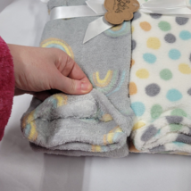 Baby Essentials 2 Pack Plush Fleece Blanket Gray Blue Yellow Orange Rain... - $39.59