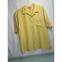 Tommy Bahama Men Hawaiian Shirt 100% Silk Yellow Button Up Aloha Camp Large L - £11.84 GBP