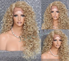 Strawberry Blonde mix Tight Curly Soft &amp; Super Full Human Hair Blend Lace Front  - £80.28 GBP