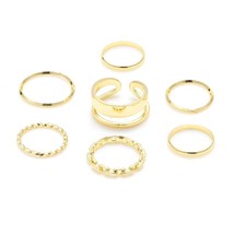 Vintage Classsic Metal Round Pearl Gold Color Ring Sets for Women Female Retro S - £7.68 GBP