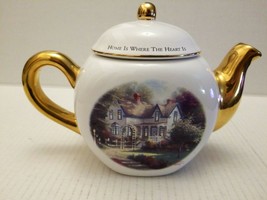 Thomas Kinkade Home Is Where the Heart is Teleflora Tea Pot Gold Trim, E... - £17.89 GBP