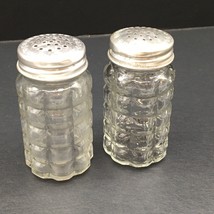 Vintage Clear Textured Glass Salt &amp; Pepper Shakers Anchor Hocking? Waffle - £6.97 GBP