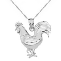 925 Sterling Silver Diamond Cut Rooster Chicken Gamecock Cock Pendant Necklace - £26.81 GBP+