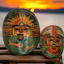 Mexican Folk Art Masks Hand Painted Terra Cotta Clay Pottery Wall Art De... - £35.35 GBP