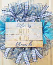 Life Is Better At the Beach Themed Handmade Deco Mesh Wreath 24x22 inches  - $55.75