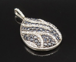 925 Silver - Vintage Genuine Diamonds &amp; Black Spinel Pear Shape Pendant-... - £55.17 GBP