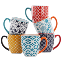 Elama Rory 6 Piece 16 Ounce Assorted Design Stoneware Mug Set in Assorte... - $47.12