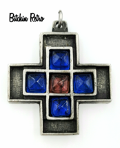 Tennesmed Sweden Pewter Cross Pendant Vtg Rare Shadow Box With Glass Inserts - £54.29 GBP