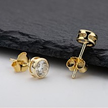 2.20 Ct Round Cut CZ Diamond Bezel Stud Earrings 14K Yellow Gold Plated - £31.23 GBP