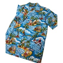 Aloha Republic Men Hawaiian Shirt Christmas Santa Claus Surfing USA Medium M - £23.19 GBP