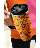 Orange Halloween Pumpkin Print Handle Large Tumbler 40oz - $497.89 MXN