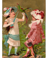 Newman Bros Organ Victorian Trade Card Two Girls With A Parrot - $375.30 MXN
