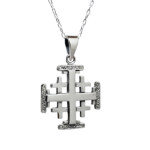 Jerusalem Cross Pendant 925 Sterling Silver Five Fold Cross Necklace &amp; Boxed - £39.63 GBP