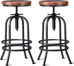 32 Inch Vintage Industrial Bar Stool-Metal Wood Swivel Bar Stool-Retro, ... - $232.99